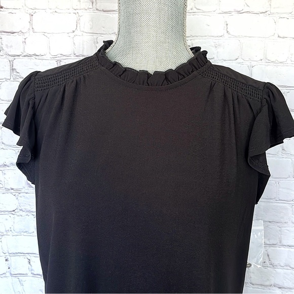 CECE Mock Neck Ruffled Flutter Sleeve Top - Picture 5 of 11